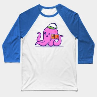 Cute Octopus Courier Holding Package Cartoon Baseball T-Shirt